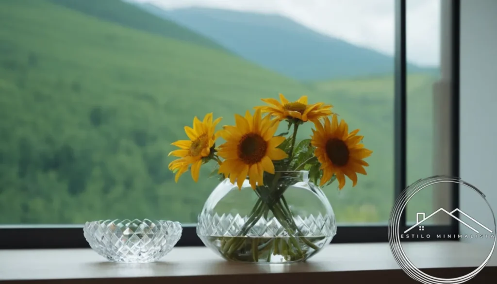 A minimalist background with crystal glass and summer-inspired decor.