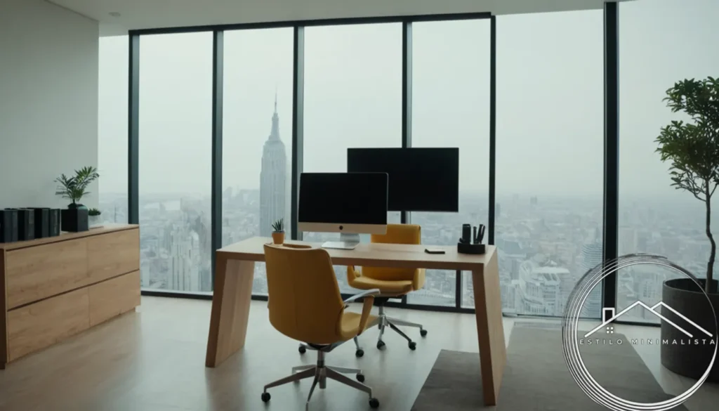 A clutter-free office space with minimalist decor and furniture.