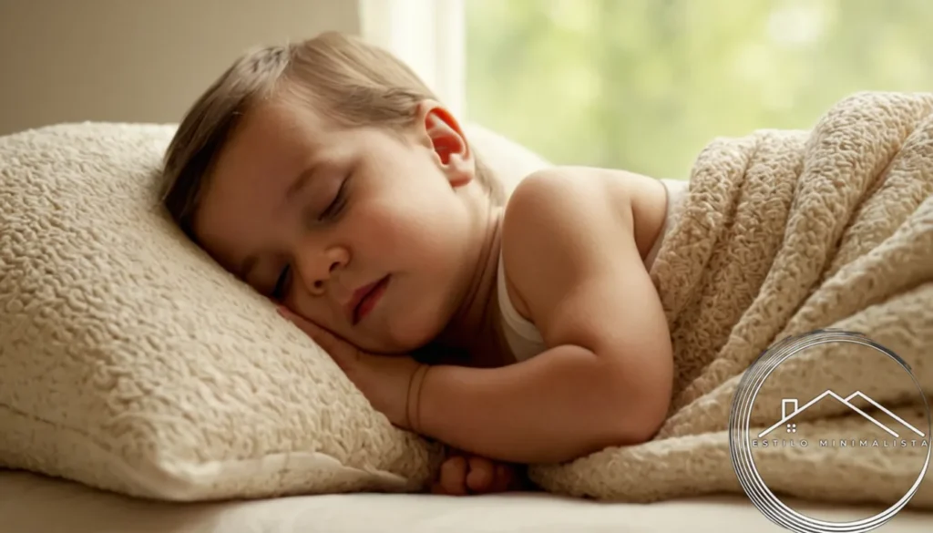 A happy toddler sleeping on an organic cotton pillow.