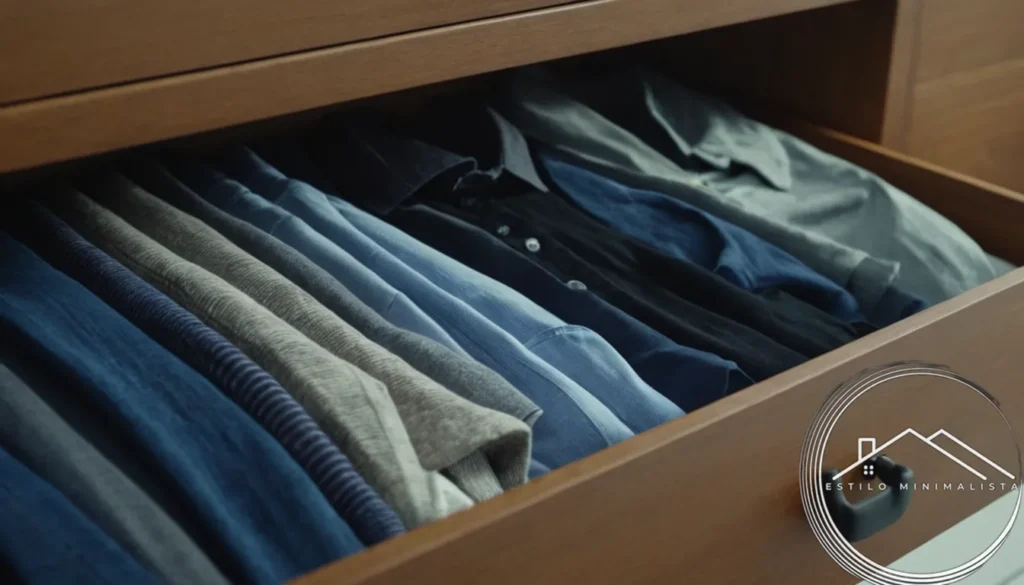 5-10 clothes items neatly arranged on a capsule wardrobe background.