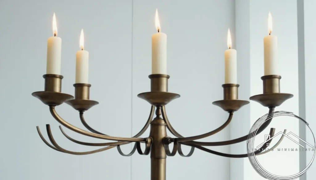 Stylish industrial metal candelabra against a minimalist white background.