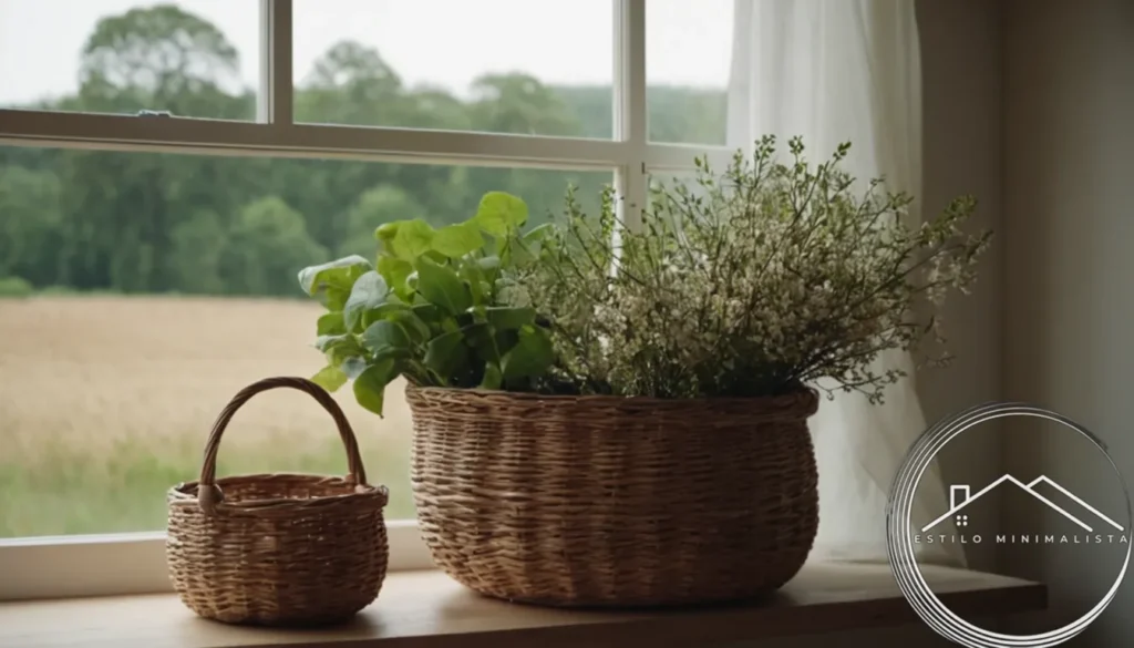 Minimalist baskets and natural elements in a stylish