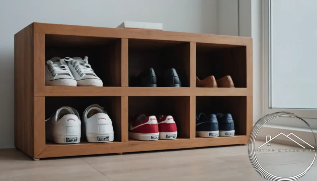 3 minimalist shoe organizers or caddies in modern decor.