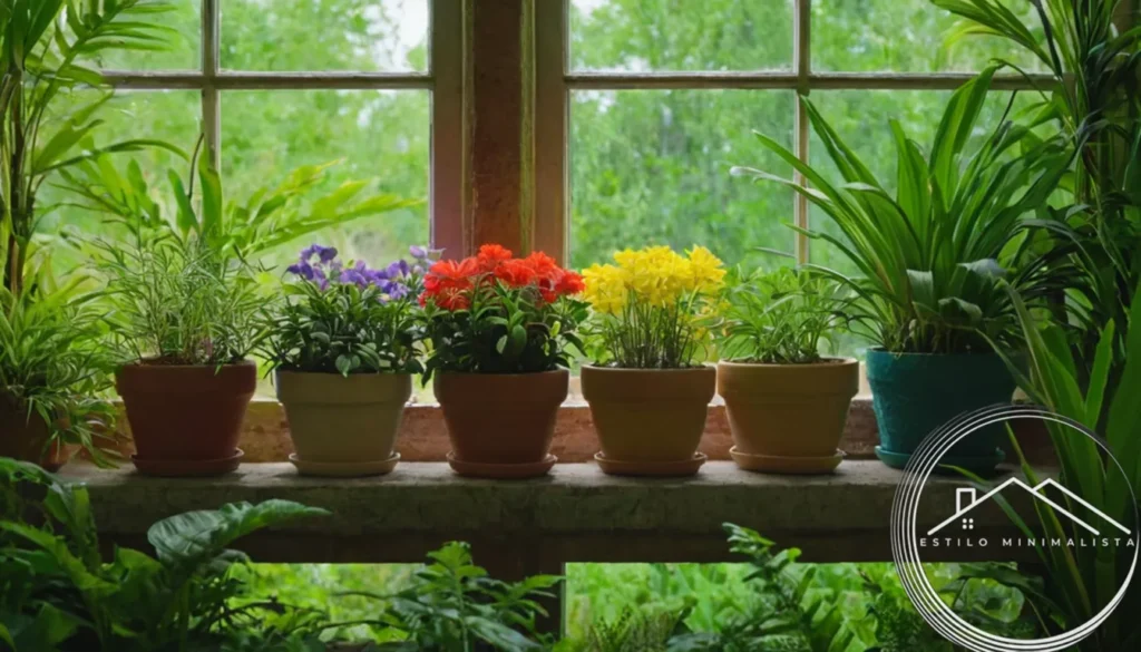Vibrant plants in colorful macetas on a lush