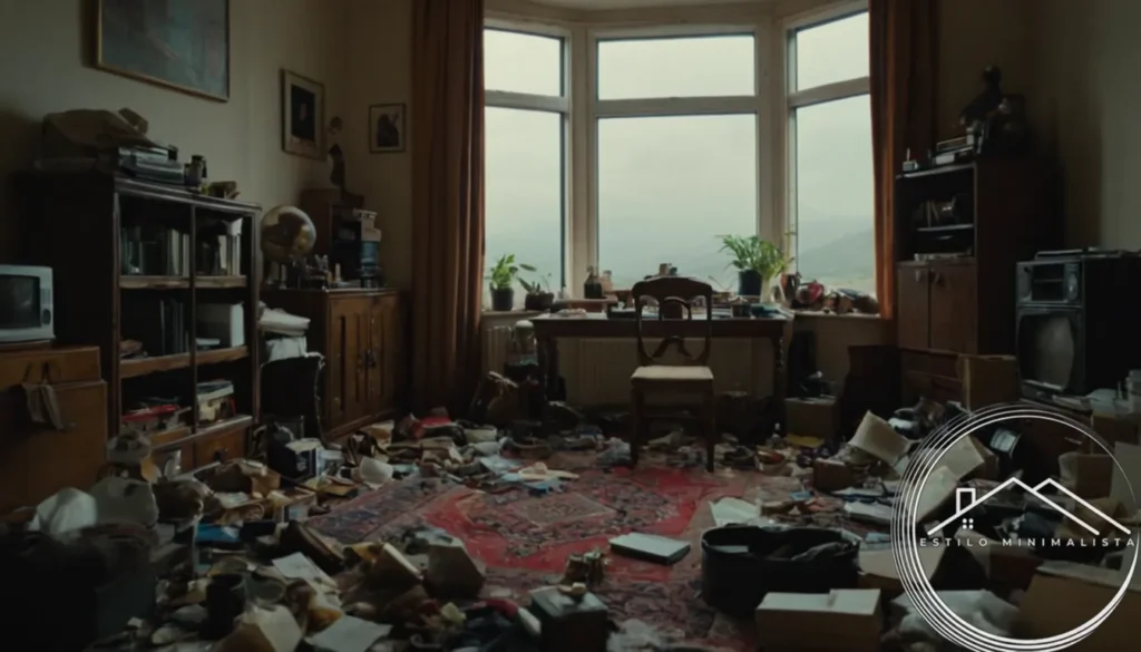 A cluttered room with items slowly disappearing.