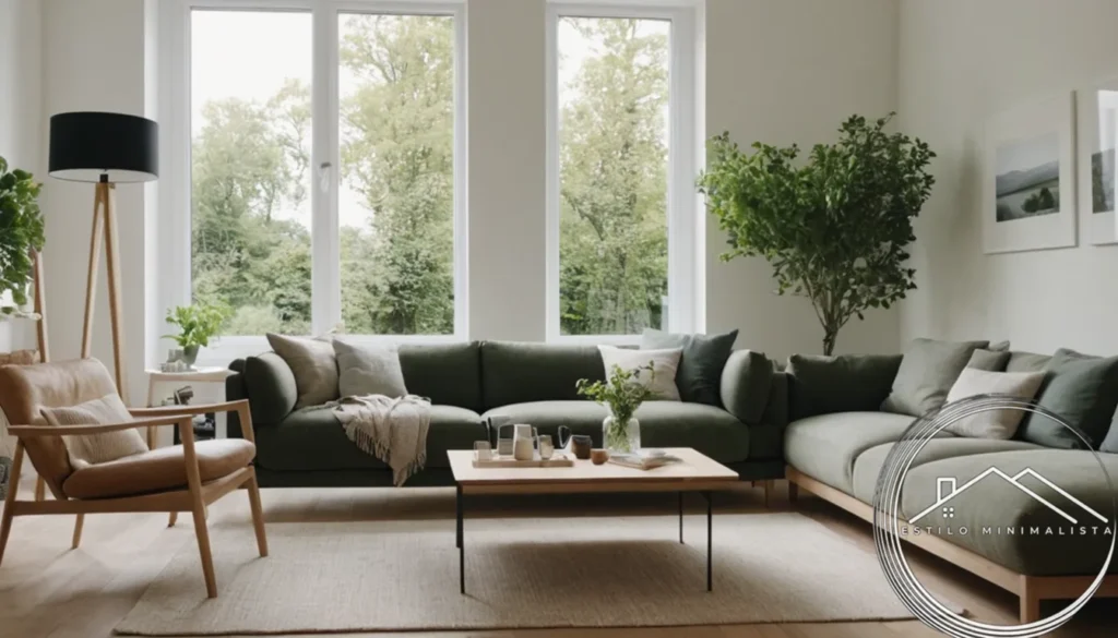 A serene Scandinavian living room styled with minimalist greenery.