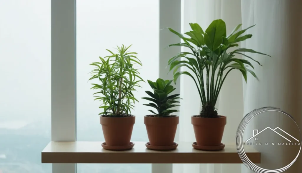 Small potted plants arranged stylishly on a modern