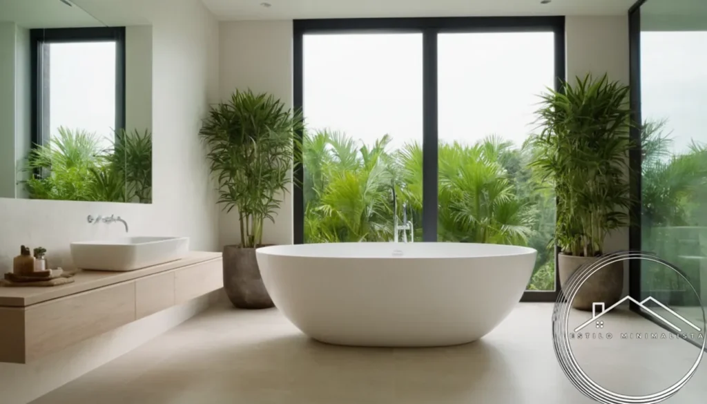 A minimalist bathroom redesign incorporating living plants and sleek decor.