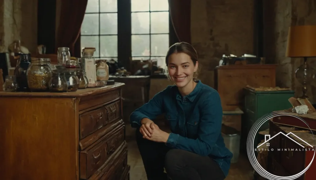 A person surrounded by old furniture