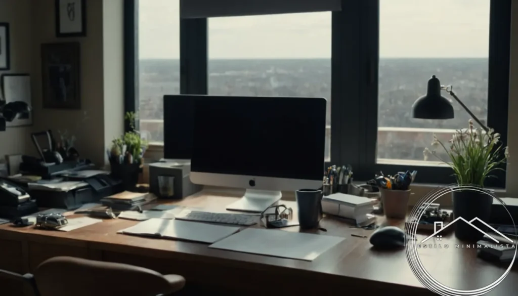 A cluttered desk transforming into a tidy work space.