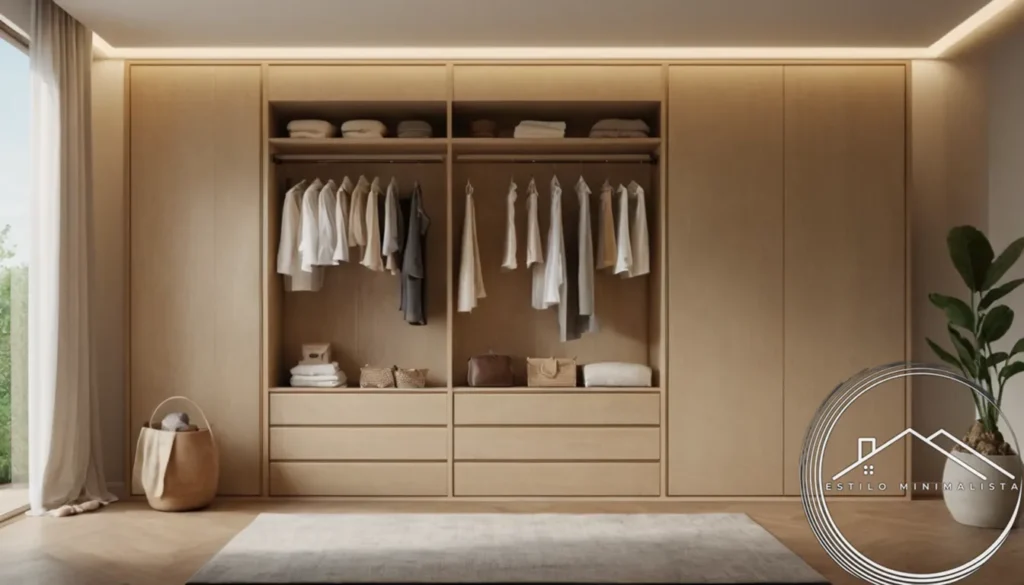 A minimalist closet with a person surrounded by serene