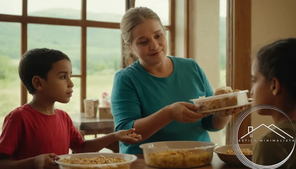 A child receiving food from a caring community volunteer.