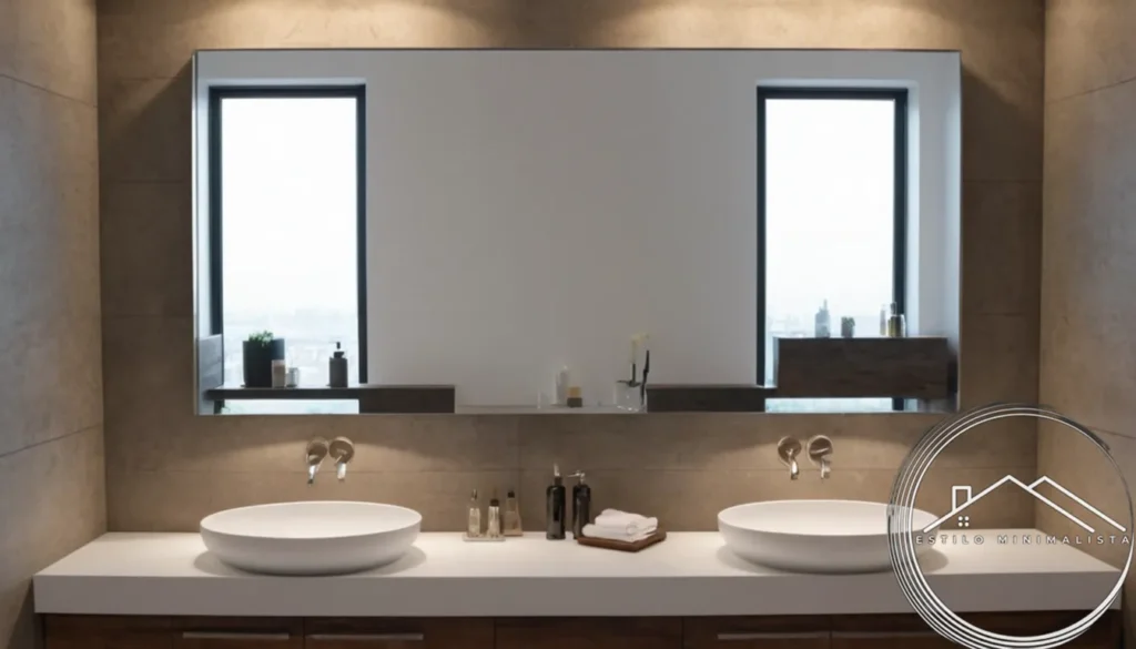 Modern minimalist large mirrors in industrial-style bathroom settings.