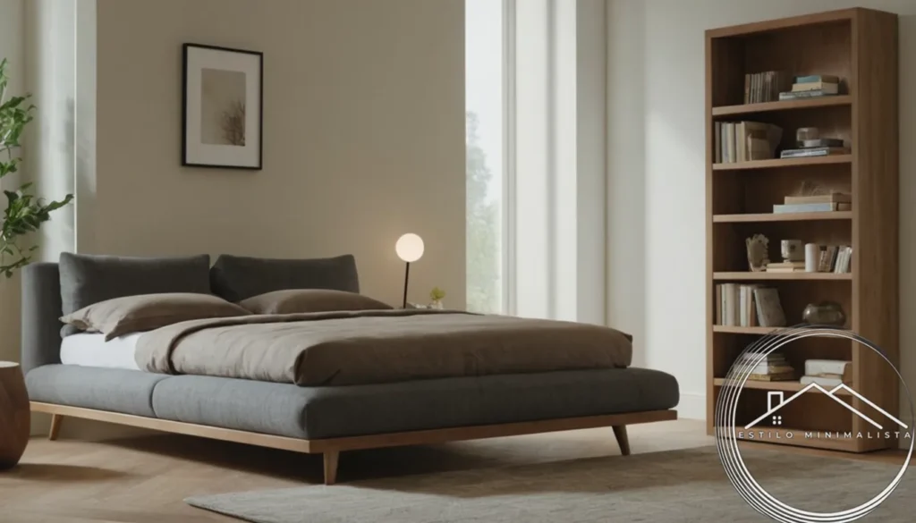Minimalist bookshelves with stylish furniture and decorative accents.