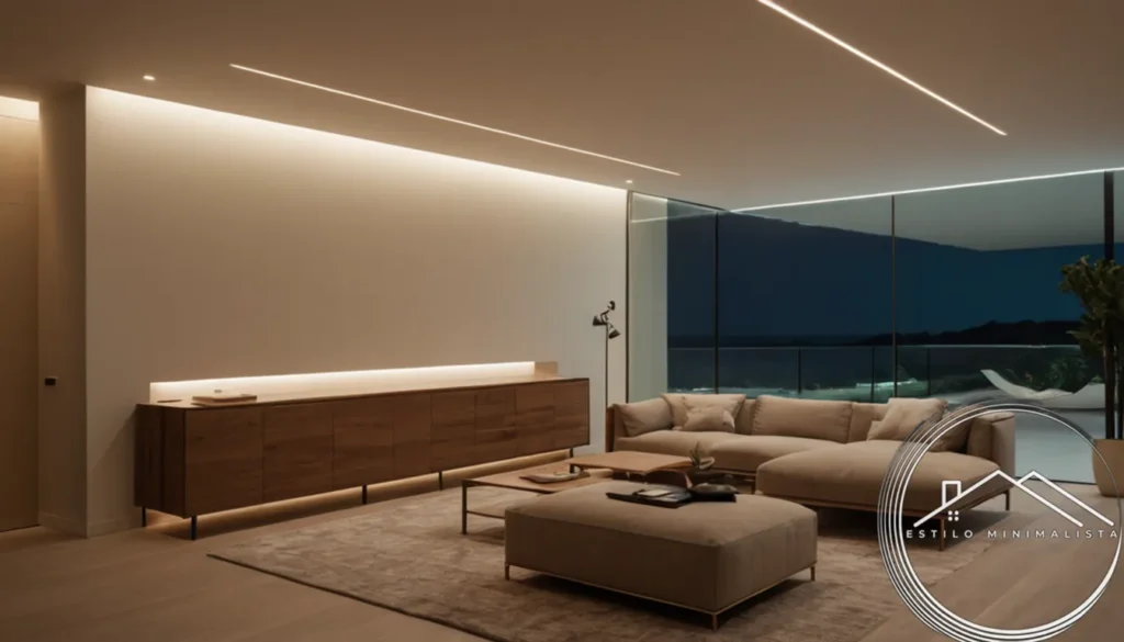 Smart lighting system with embedded voice-controlled minimalist recessed lights.