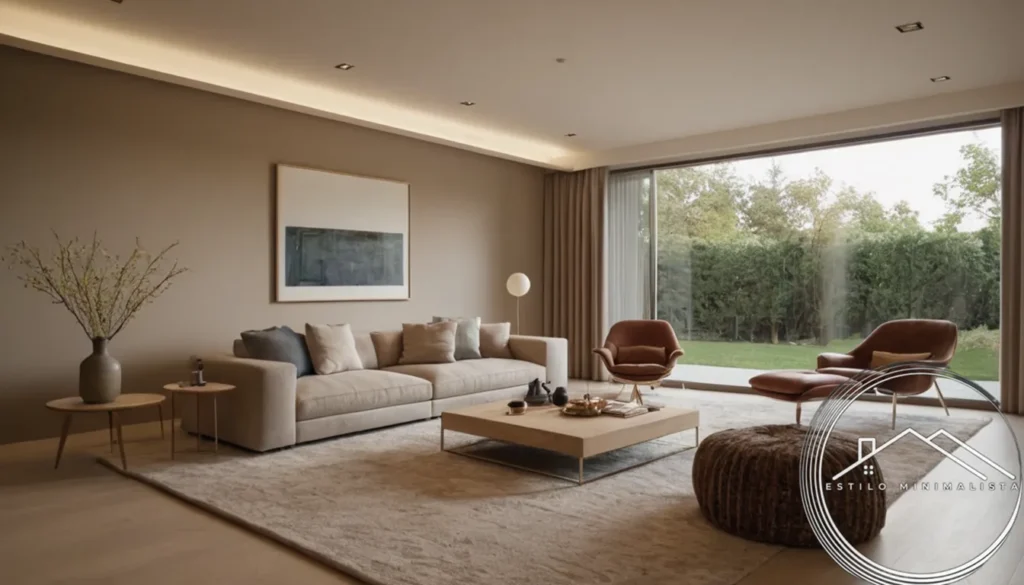 A minimalist modern living room with recessed light fixtures.