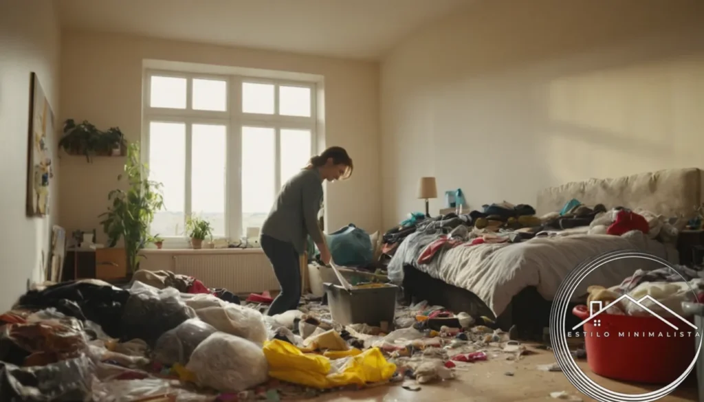 A person tidying up a messy room