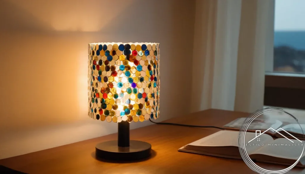 A minimalist desk lamp made from recycled CDs.