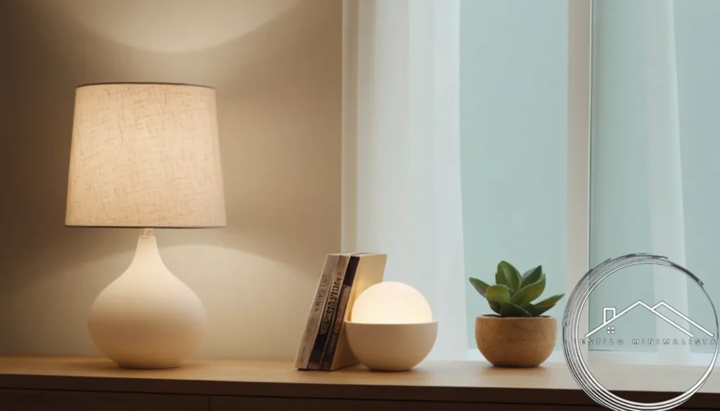 3 minimalist textile lamp designs on a modern living room shelf.