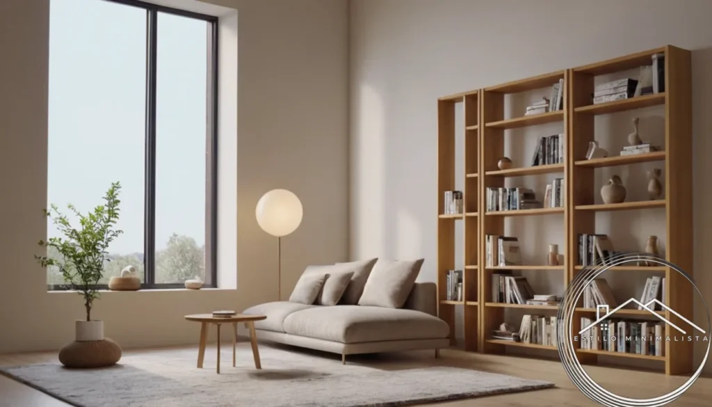A minimalist bookshelf against a clean modern room backdrop.
