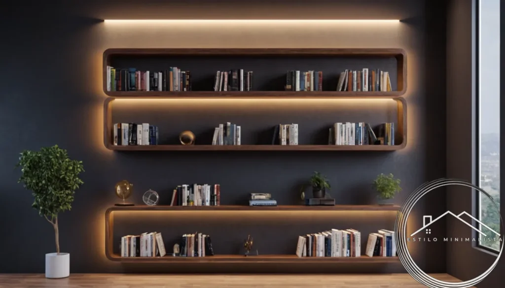 A minimalist wall-mounted bookshelf installation concept design.