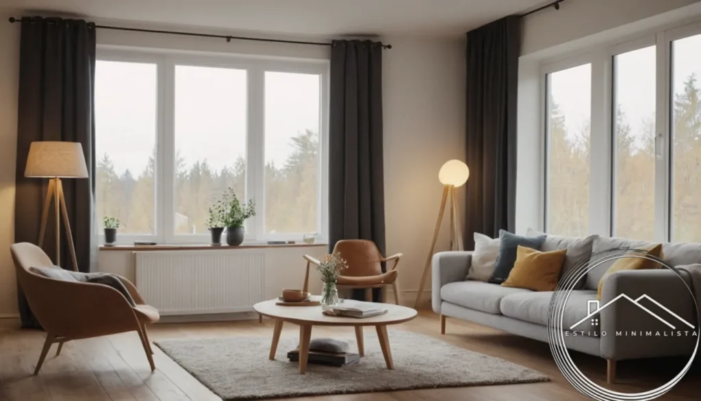 A cozy Scandinavian living room with minimalist lighting design.