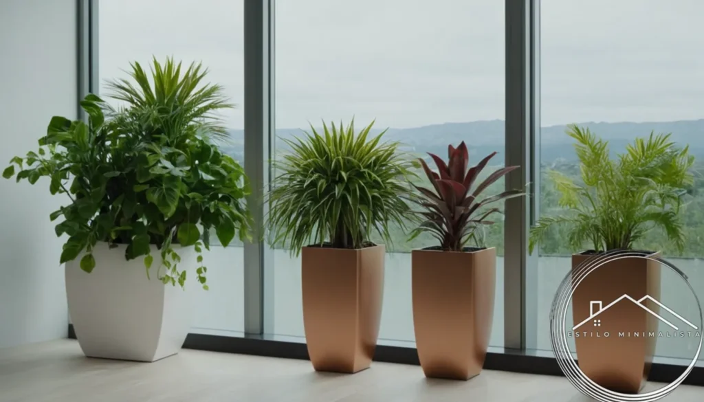 minimalist planters on an overwatering self-watering system.
