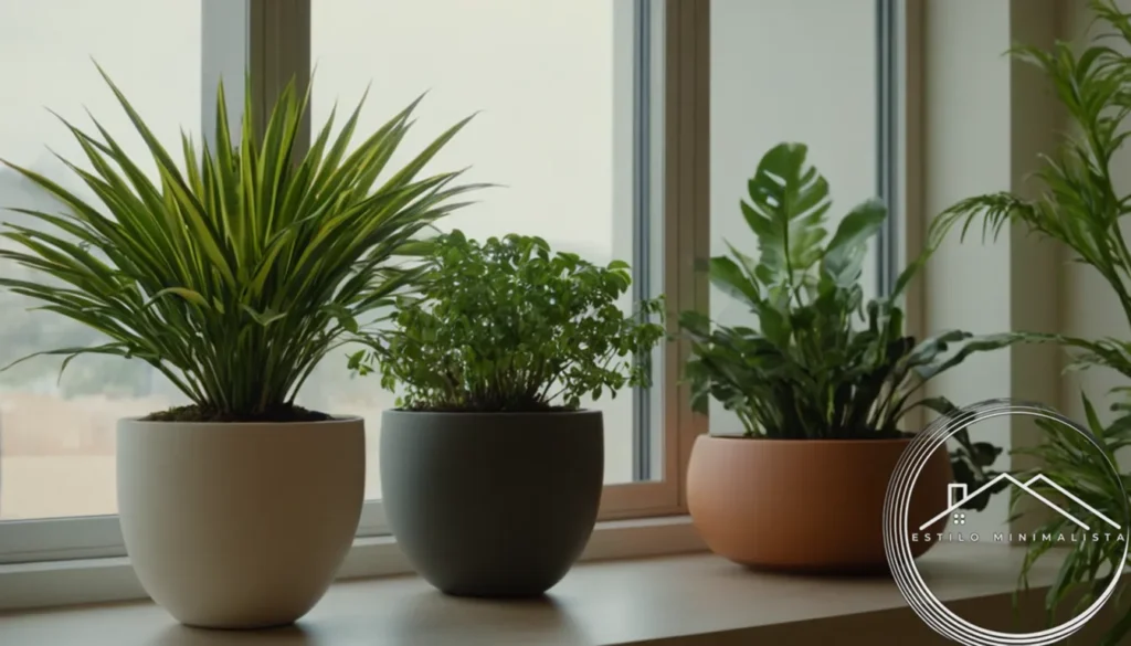 2-3 minimalist planters filled with lush