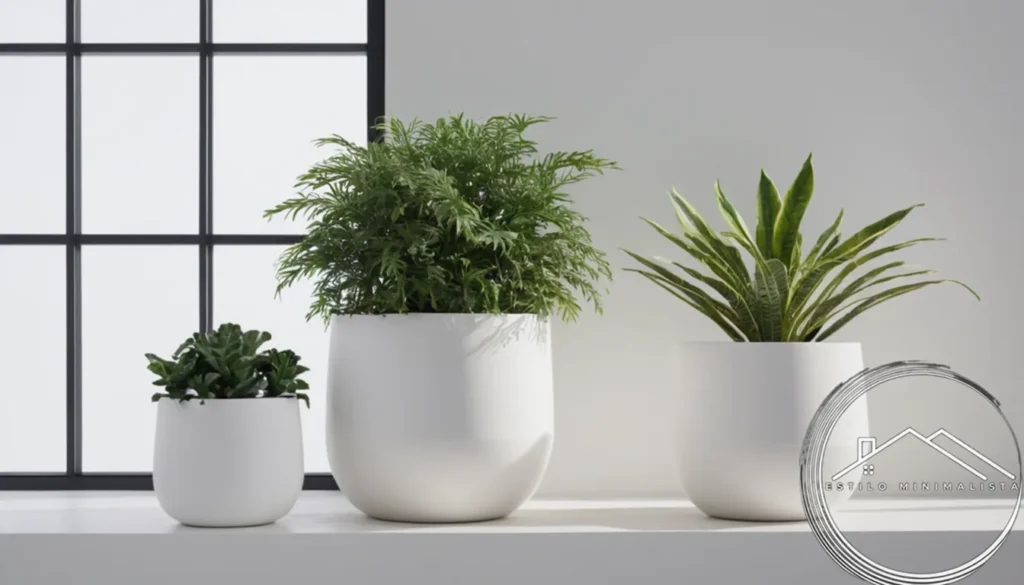 4-6 minimalist planters or maceteros on a clean white background.