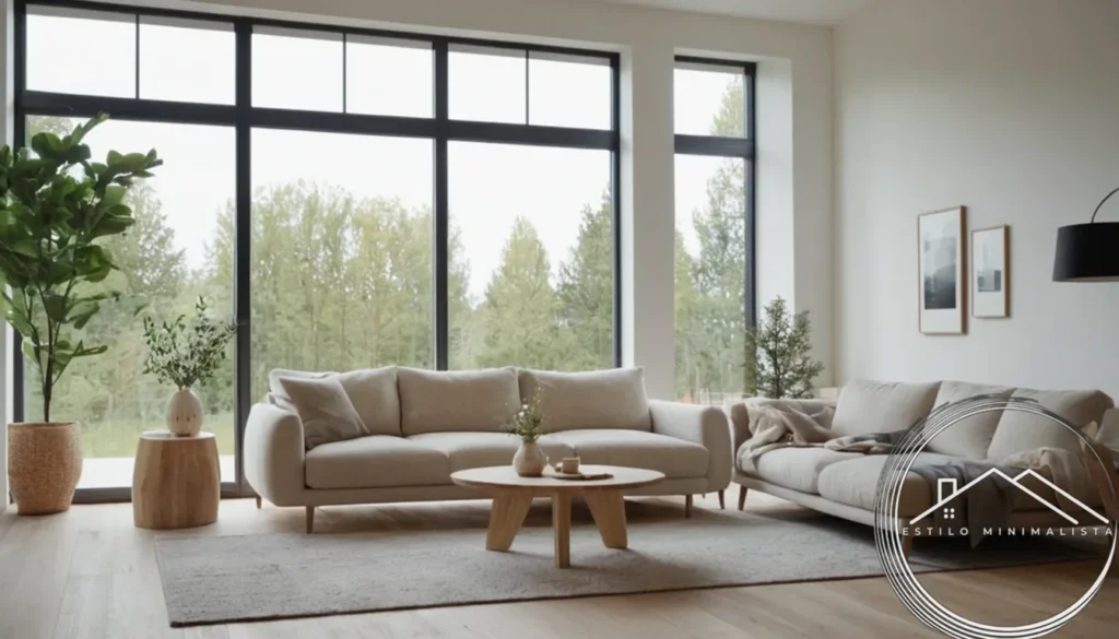 A minimalist Scandinavian-style living room with natural elements.
