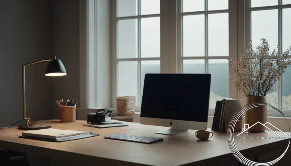 A minimalist desk with a few decorative touches.