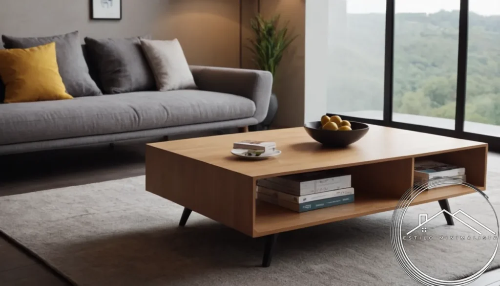 A minimalist coffee table with hidden storage and sleek design.