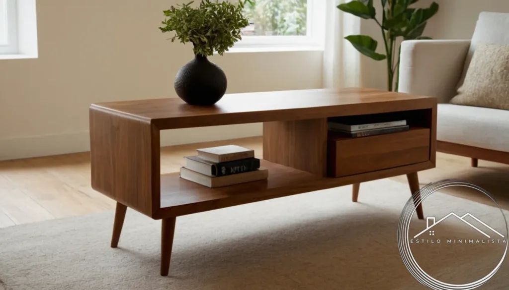 A minimalist teak console table or coffee table example.