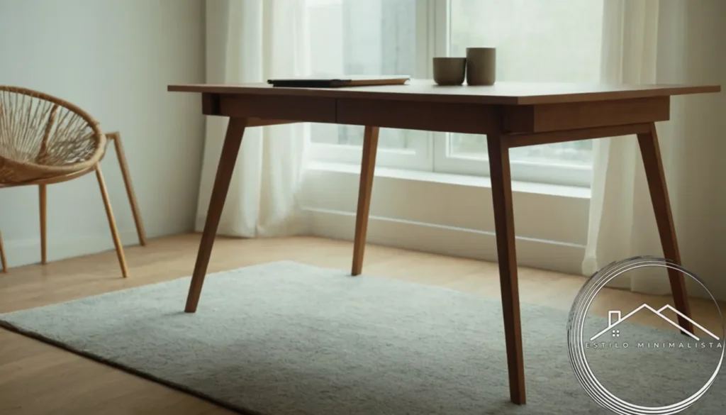 A minimalist folding table or desk in living space setting.