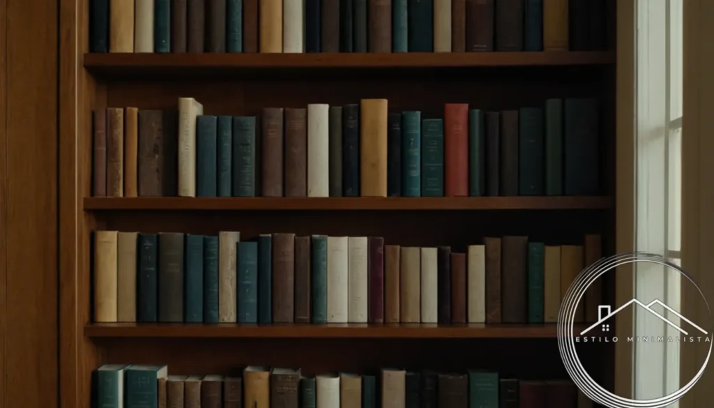 A minimalist bookshelf with books carefully arranged vertically.