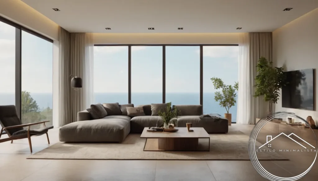 A minimalist living room with plenty of natural light.