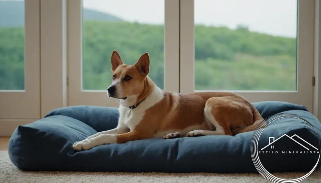 A home with minimalist design and adorable pets lounging together.