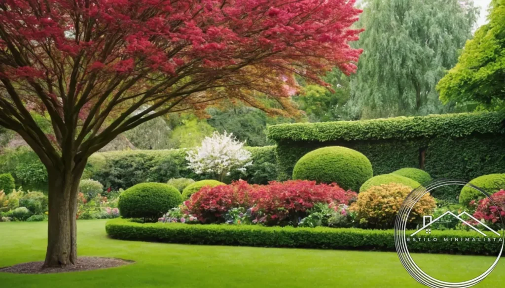 A serene garden scene with minimalist artistic accents.