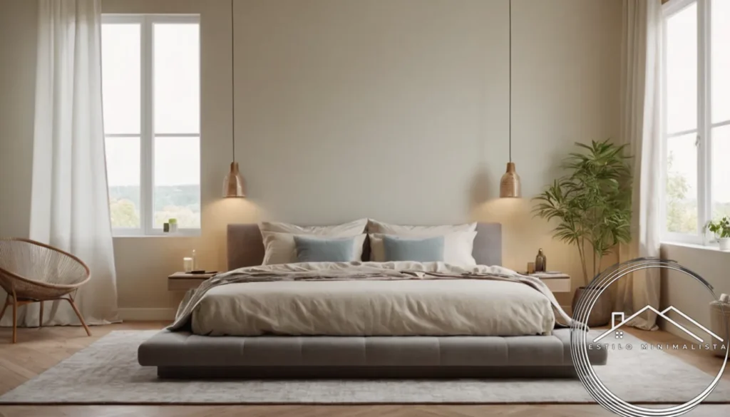 A serene bedroom with minimalist decor and soothing colors.