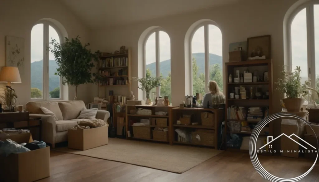 A clutter-free living space with recycling and donation materials.