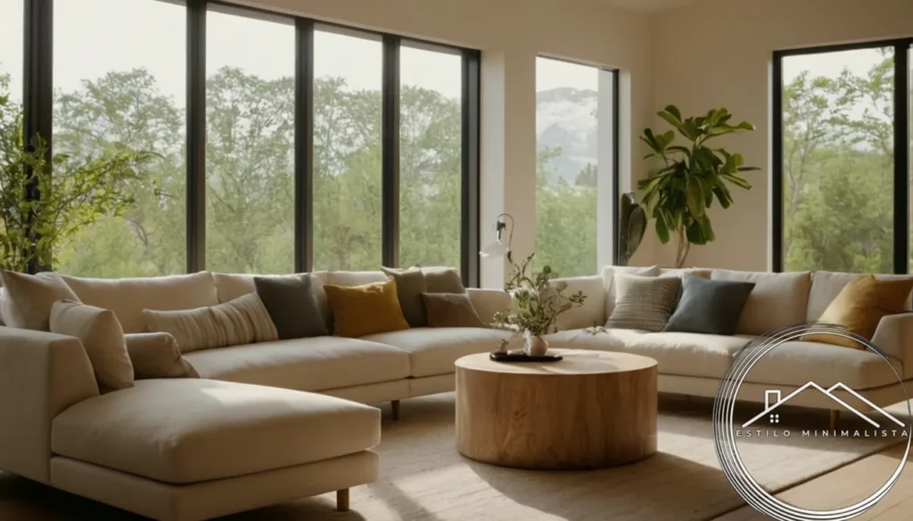 A serene clutter-free living space with natural elements.