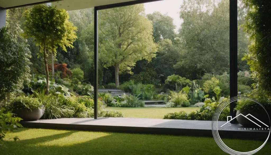 A serene natural garden landscape with minimalist design elements.