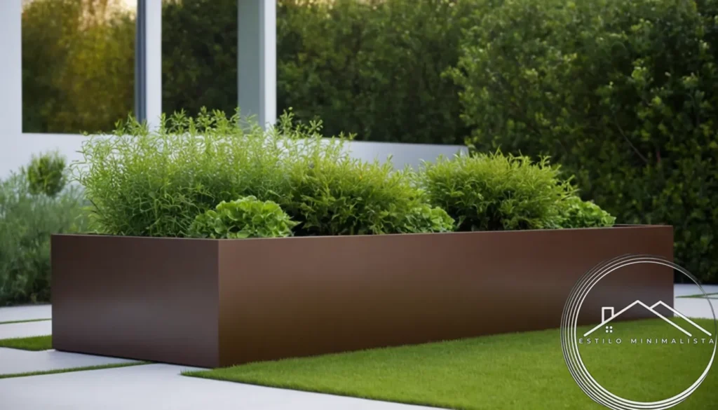 A minimalist garden bed with planter details.