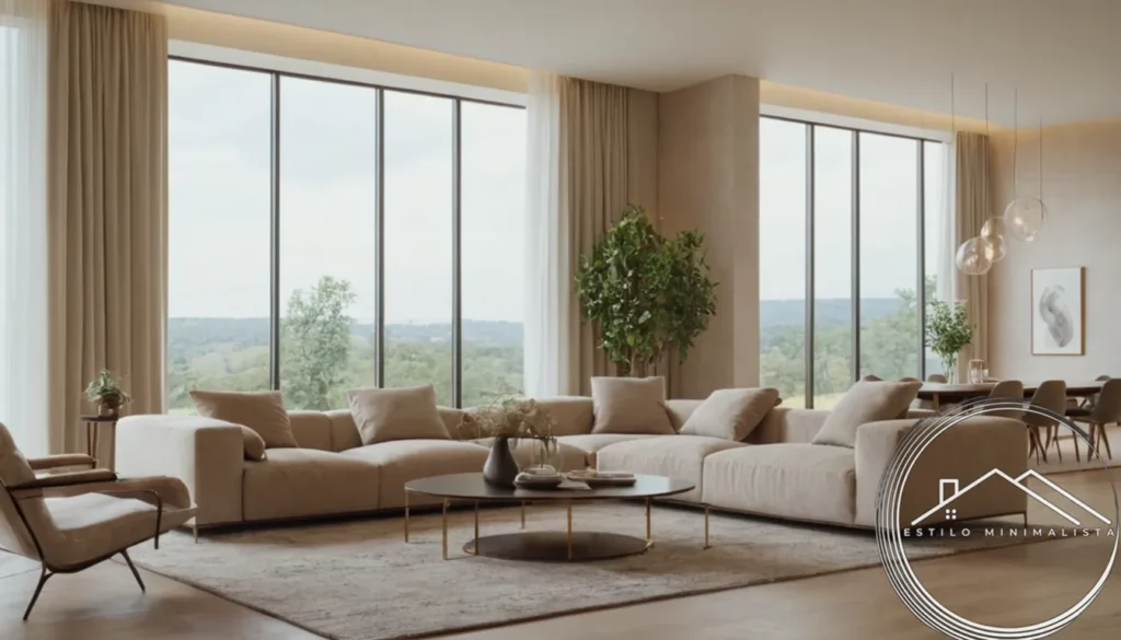 A serene living room with artistic minimalist decor.