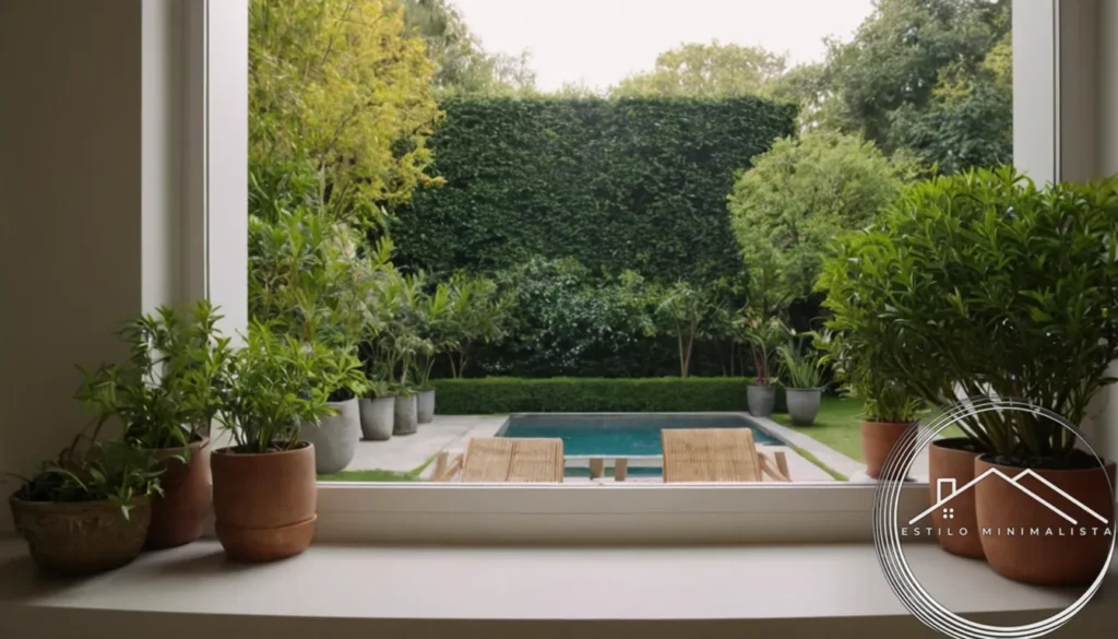 A serene home garden with minimalist decor.