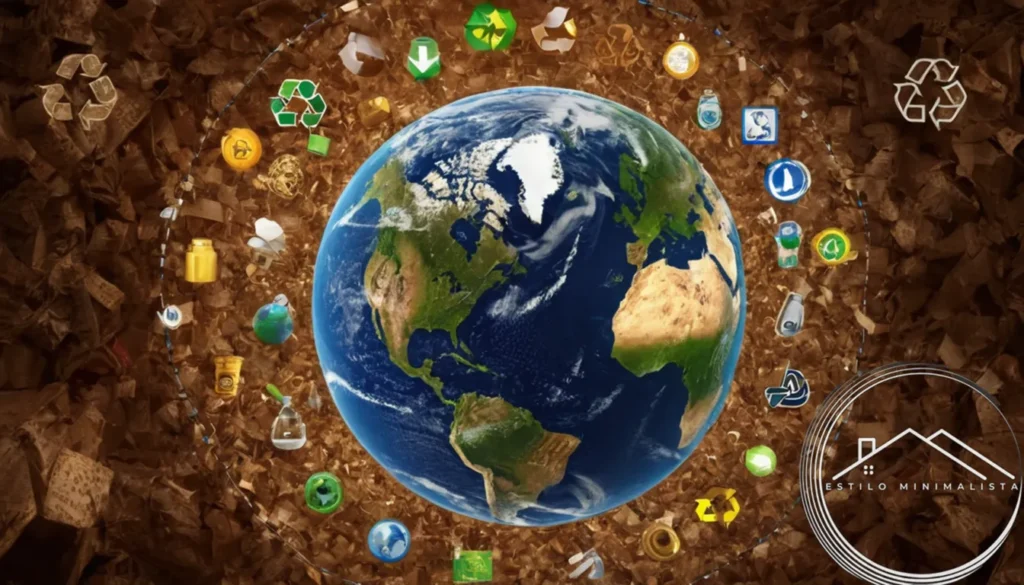 A globe or planet Earth surrounded by recycling symbols.