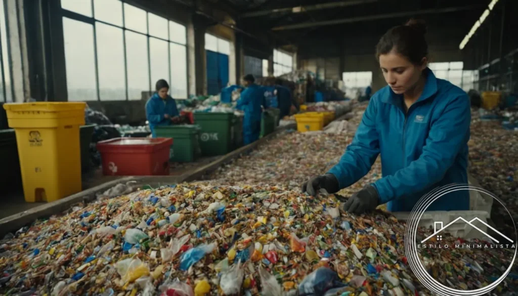A recycling plant or person sorting colorful plastic waste.
