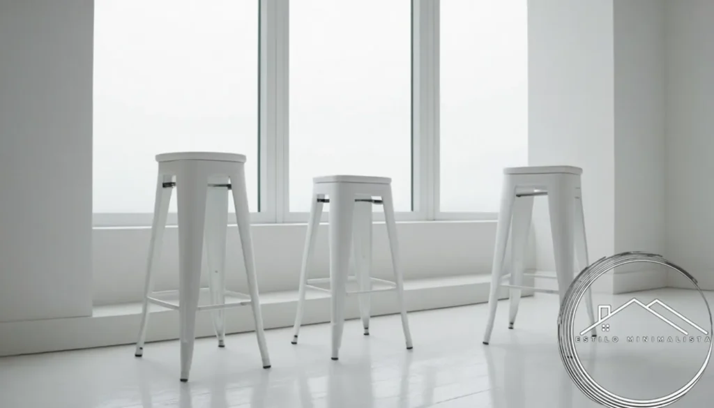 3 minimalist white stools stacked and organized neatly.