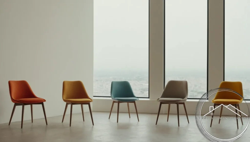 3 minimalist chairs arranged stylishly on a neutral background space.