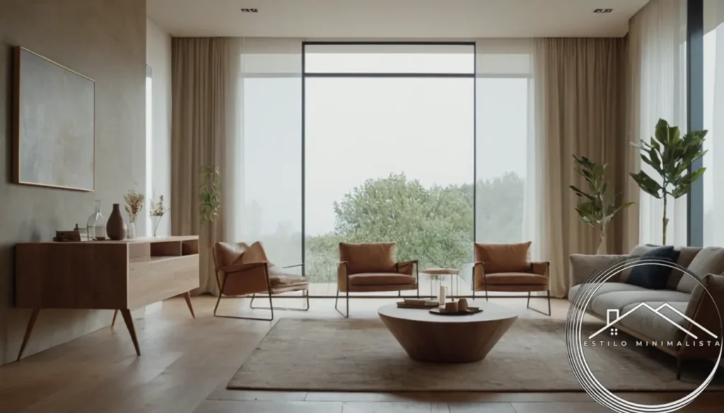 A minimalist interior with natural textures and aligned furniture.